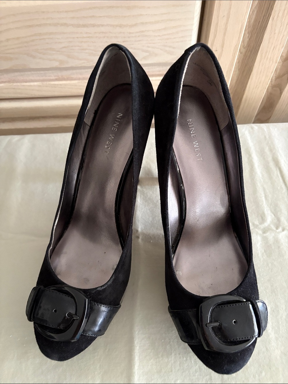 Nine West Black Suede Pump with Buckle Accent